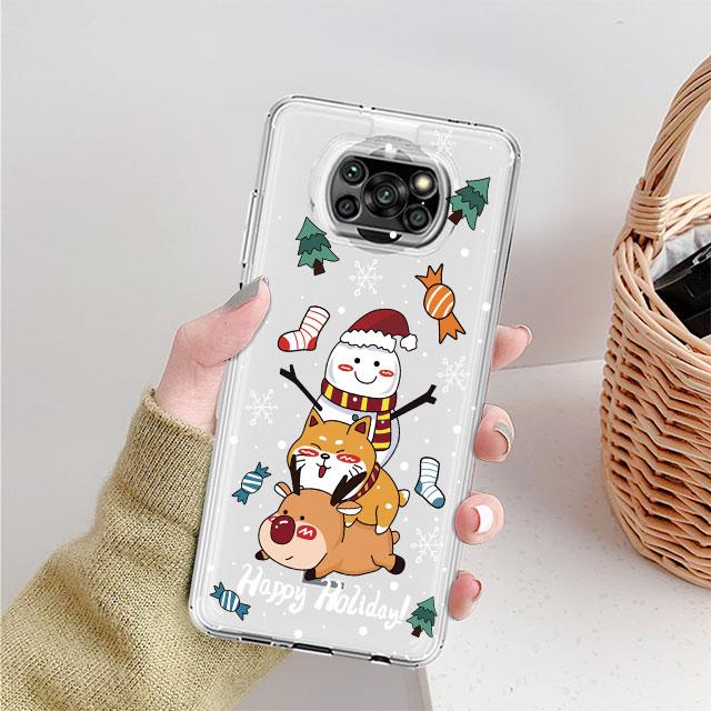 

Прозрачный чехол для Xiaomi Mi Poco X3 NFC M3 Pro F3 F1 11 Lite 12 Redmi Note 10 9S 8 7 9 Мягкая телефонная крышка Снег С Рождеством Xiaomi Poco F3