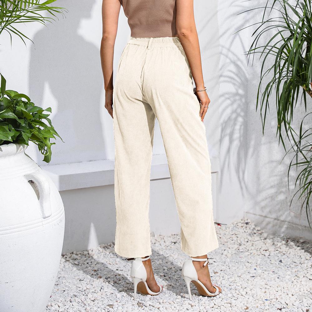 Spring and Autumn Women's Pant Simple Temperament High-waisted Straight Corduroy Casual Trousers