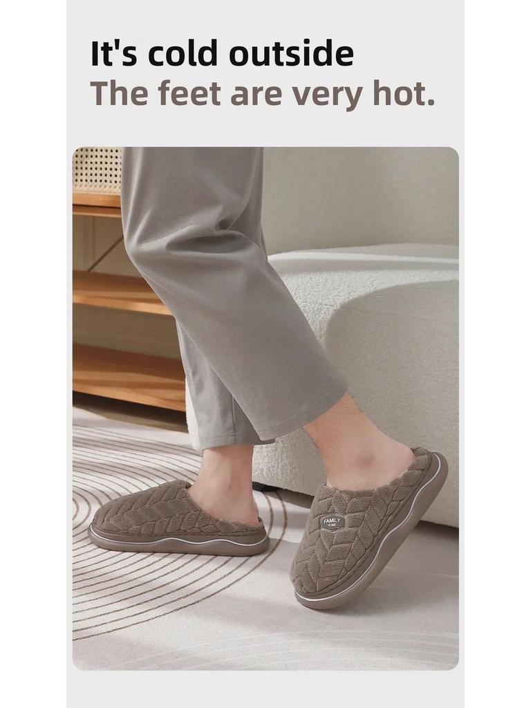 Thick-Soled Plush Cotton Slippers for Women & Men - Non-Slip Indoor Footwear for Autumn/Winter 2024