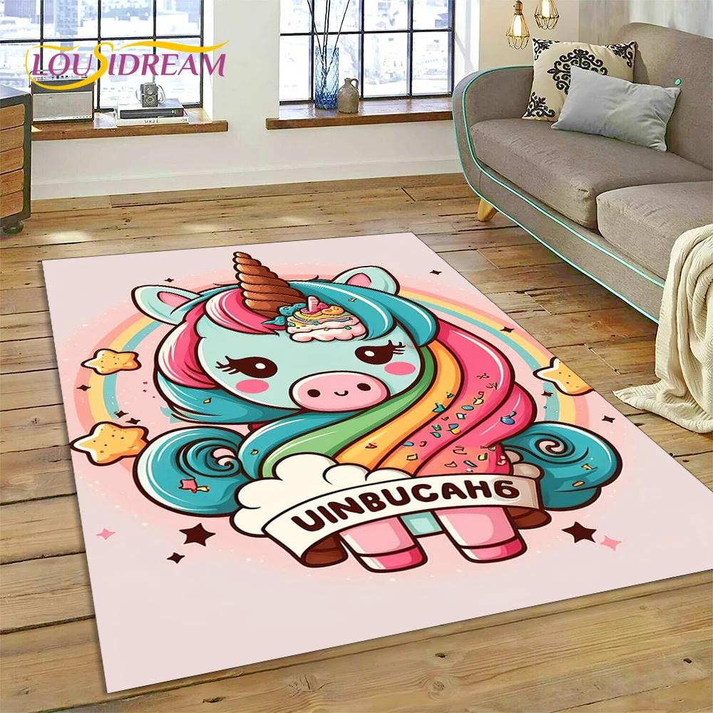Dywan z kreskówkową, uroczą, jednorożcem, prezentem, dywanem do domu, salonu, sypialni, sofy, wycieraczką, dywanikiem do zabawy dla dzieci, antypoślizgową matą podłogową