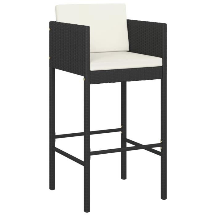 VidaXL Ensemble de bar de jardin 3 pcs et coussins Résine tressée Noir
