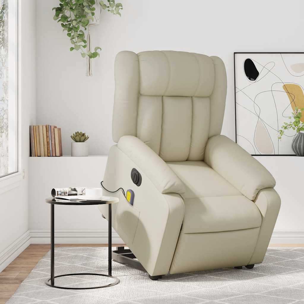 Electric Massage Recliner with Rising Function Cream Faux Leather