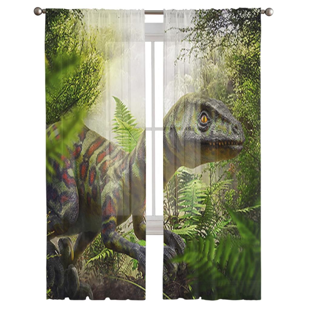 Dinosaur Jungle Curtain Window Tulle Living Room Bedroom Kitchen Chiffon Treatment Decorations Sheer For Sitting Made Of Polyester