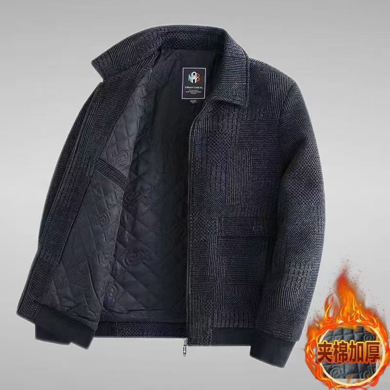 

New autumn and winter middle-aged men s dad lapel collar cotton thickened chenille jacket loose coat dad outfit 175 (weight 95-57.5 kg)