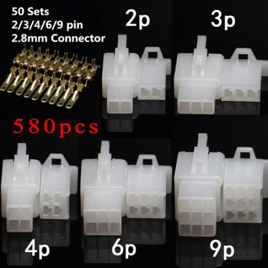 580PCS Motorcycle Car Electrical Wire Connector Terminal 2.8mm 2/3/4/6/9 Pin