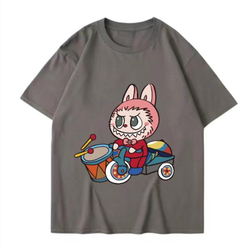Labubu Cute Pet Print Summer T-shirt Men's Slim Ins Harajuku Short-sleeved K2y Couple Fishing Suit