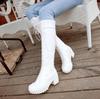 Long boots, women's new autumn and winter cos shoes, white, black, tall front lace-up Martin boots, medium heel women's boots.