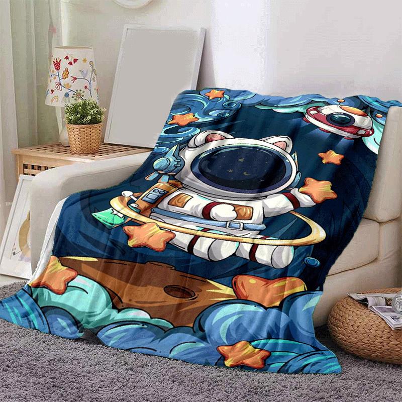 1pc Astronaut Printing Lightweight Flannel Blanket, Comfortable and Warm Blanket, for Camping Sofa Bed and Couch Office, Suitable for Gift Bl