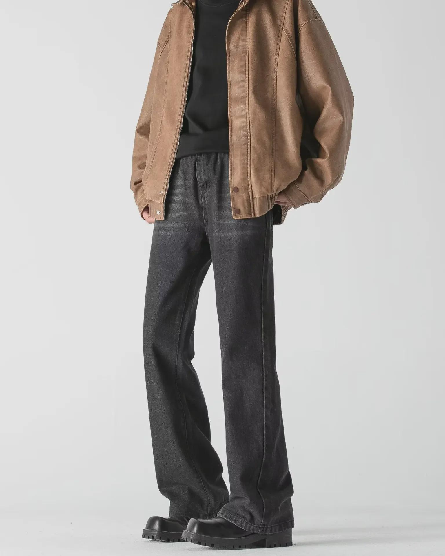 

Unisex Retro Washed Flared Jeans: Distressed, Loose, High Street Fashion, Wide-Leg Floor-Length Trousers XL чёрный