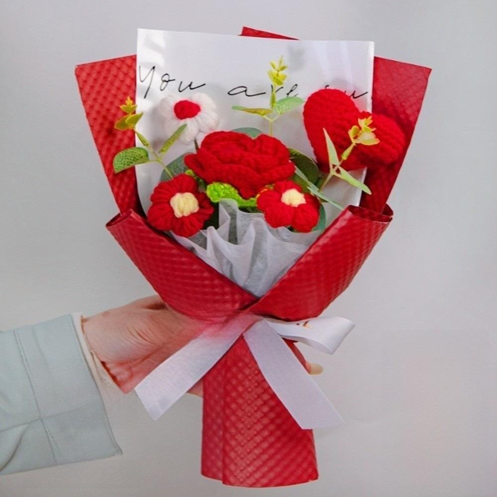 New Handmade Crochet Flower Bouquet Bag Eternal Handmade Crochet Flowers Unique Heart-Shaped Bouquet Birthday