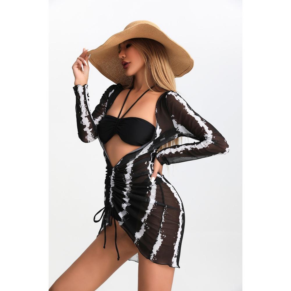 

Европейский и американский сексуальный комплект бикини из трех частей, купальник, купальник XL чёрный