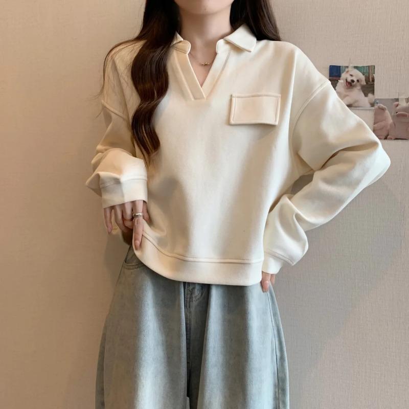 

Literary Retro Sweatshirt for Women Autumn New Design Loose Top 2XL білий