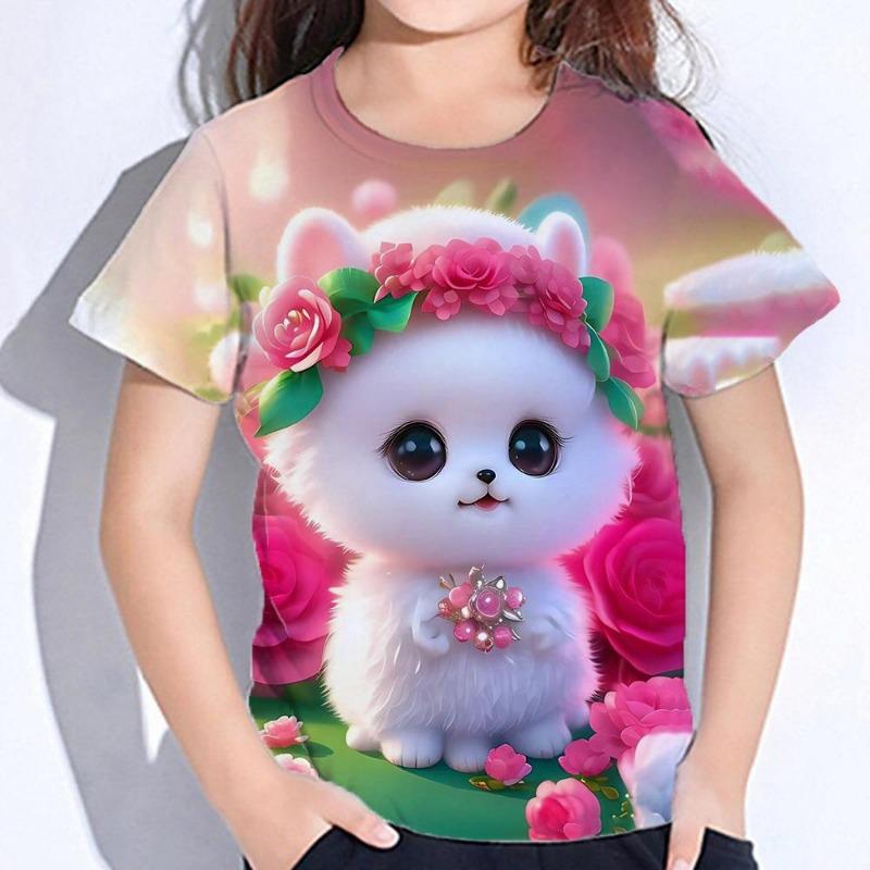 Kawaii Cartoon Animal Cat Kids Adult Printed T-shirt Summer Women's and Men's Casual Outdoor Girl and Boy Short Sleeve Tees Top