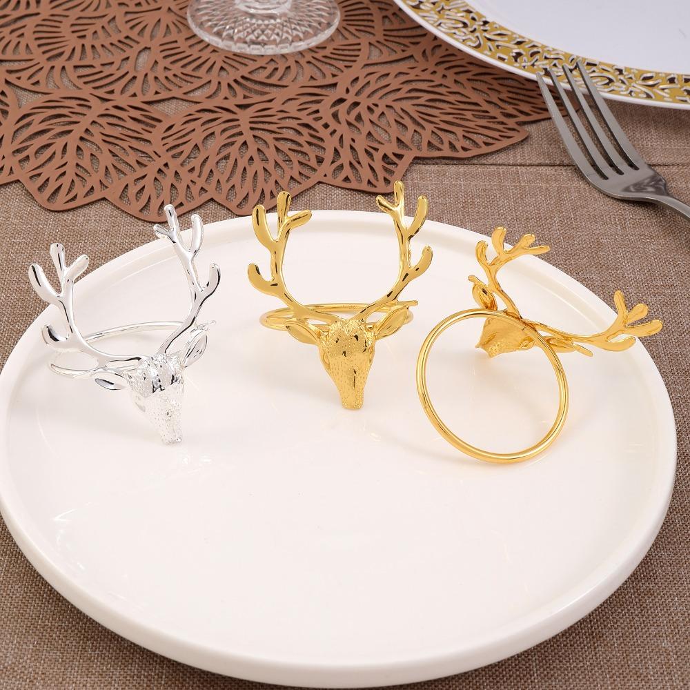 6Pcs Reusable Elk Head Napkin Holder Electroplated Napkin Buckle Christmas Deer Napkin Ring  Wedding