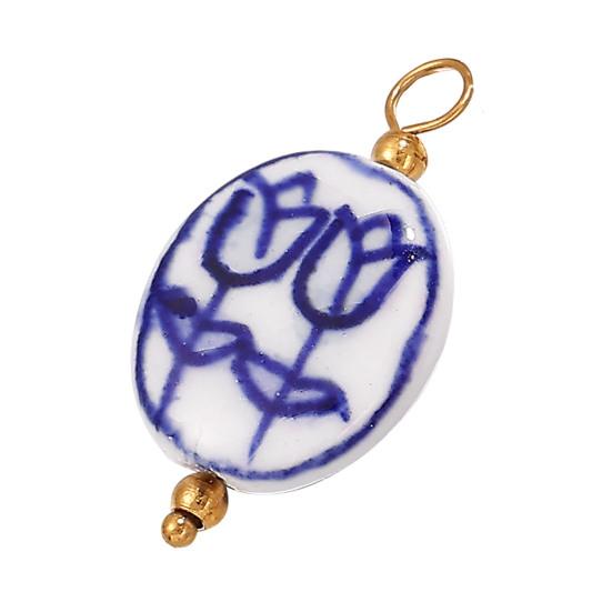 Handmade Ceramic Necklace Pendant, Star Fish Flower Charms with Golden Plated Findings, Ocean Theme Charms for DIY Earring Bracelet Jewelry Making