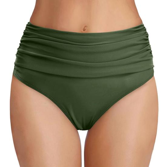High Waisted Bikini Bottoms for Women, Tummy Control Swimming Trunks, Flexible Fit Ruched Detailing Beach Shorts Swimwear