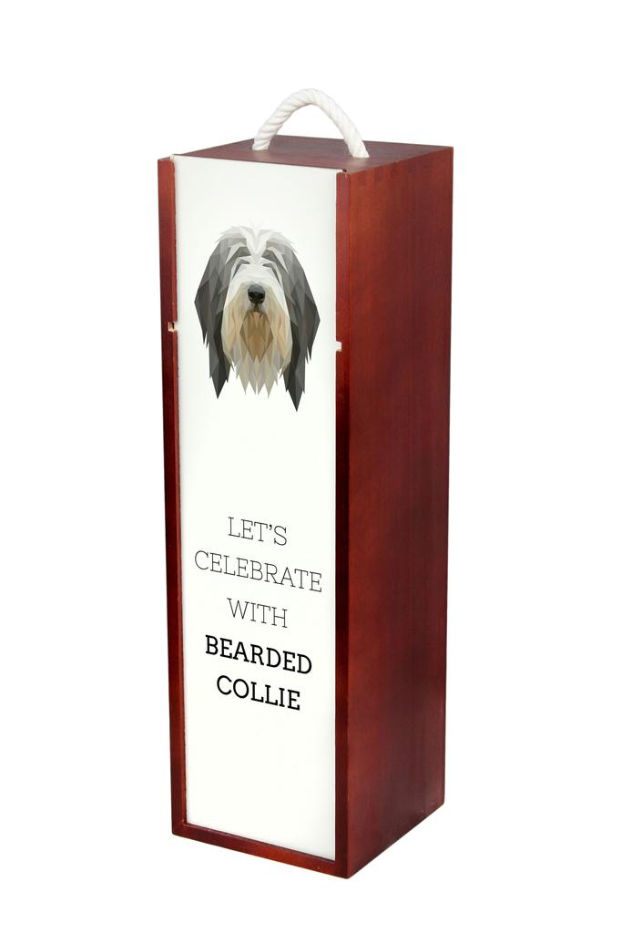 Bearded Collie, Highland Collie - Geometric Box With Photo And Inscription For Wine Brand Art-Dog