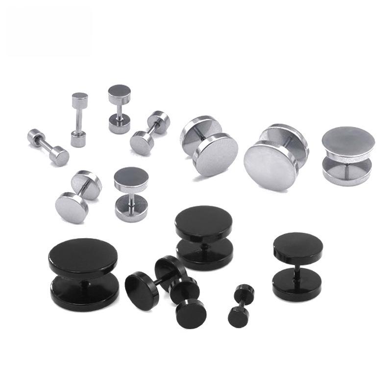 Titanium Steel Black Barbell Earrings - Hip-Hop Rock Dumbbell Screws, Non-Allergenic & Trendy.