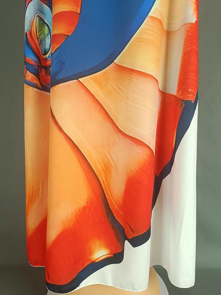 European and American Large Size Women's Satin Print Dress, Arabic Robe Style 8901