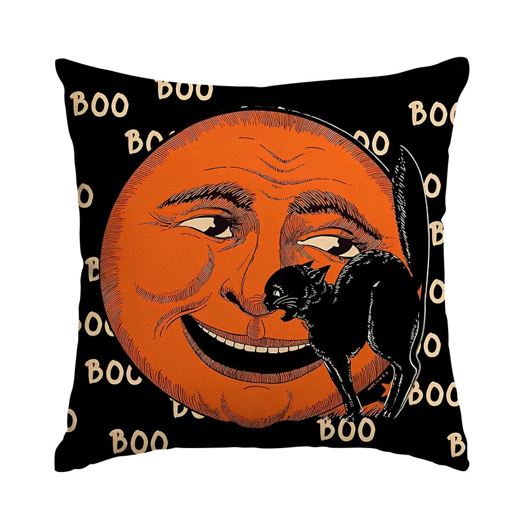 1pc Orenge Cushion Cover with  Moon Witch Pattern Soft Cozy Cover for Halloween Themed Party for Living Room Couch Decoration