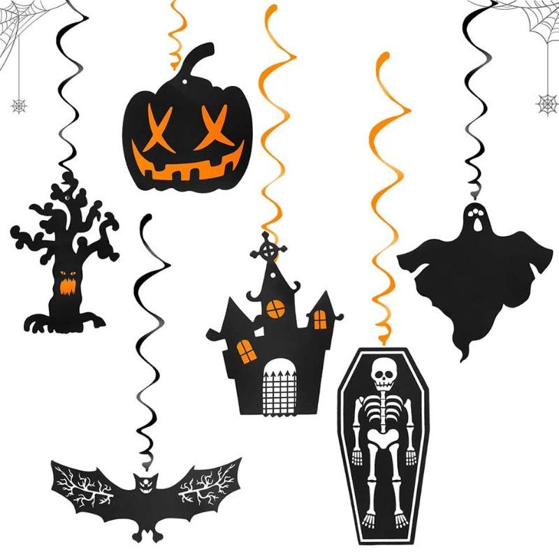 

12 Halloween Hanging Spiral Ornament, Dead Tree Pumpkin Ghost Bat Castle Skeleton Halloween Party Decoration 12Pcs Spiral Charm