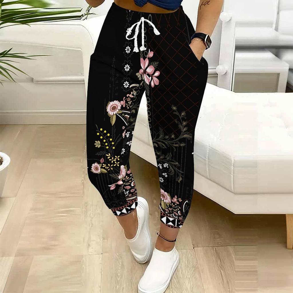 Sommer Damen Graffiti Trend Print Jogginghose Lockerer Schnitt Kordelzug Jogginghose Elastischer Bund Tägliche Lässige Hose