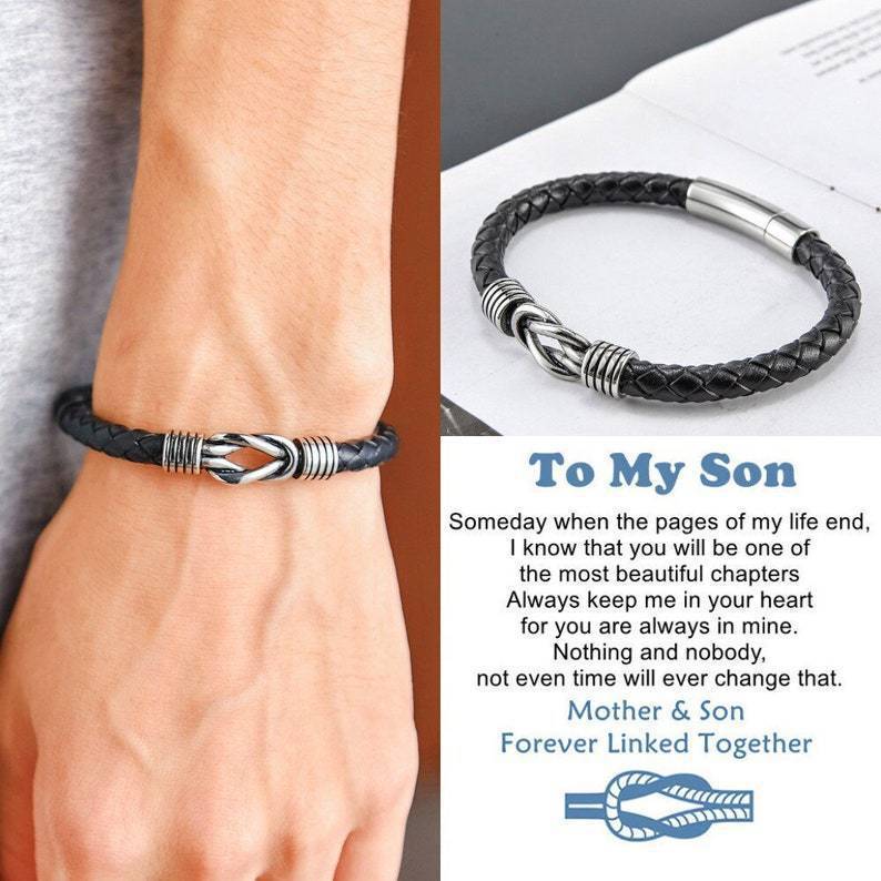 Single Loop Leather Bracelet Round Magnetic Clasp Bracelet To My Son Men'S Stainless Steel Twist Leather Rope Bracelet