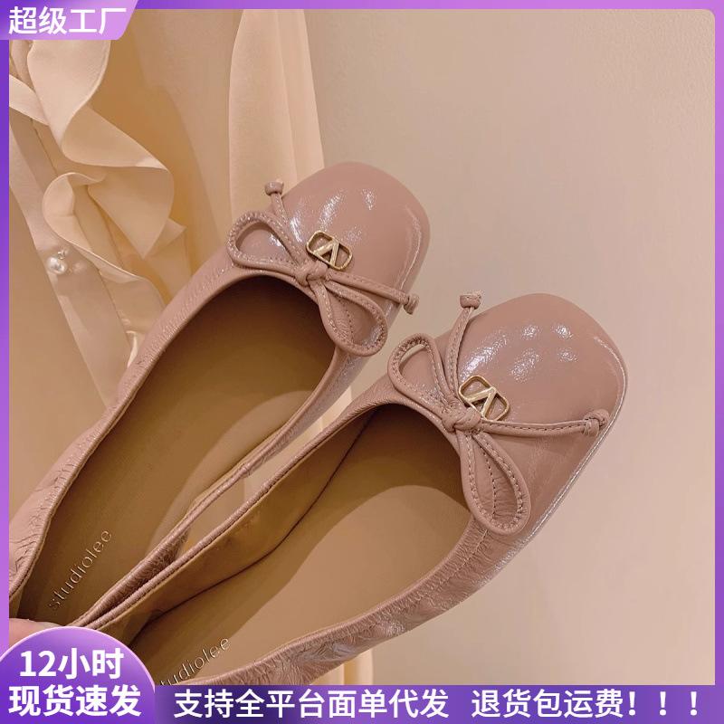 Soft square round head light mouth shoes commuter flat bow single shoes women's spring and summer