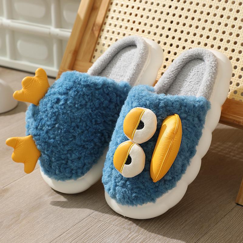"Women's Winter Plush Cotton Slippers - Cute, Warm, Thick-Soled for Parent-Child, Duck Design"
