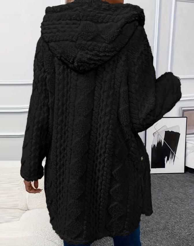 2024 Autumn/Winter Women's Mid-Length Plush Hooded Coat - European & American Style