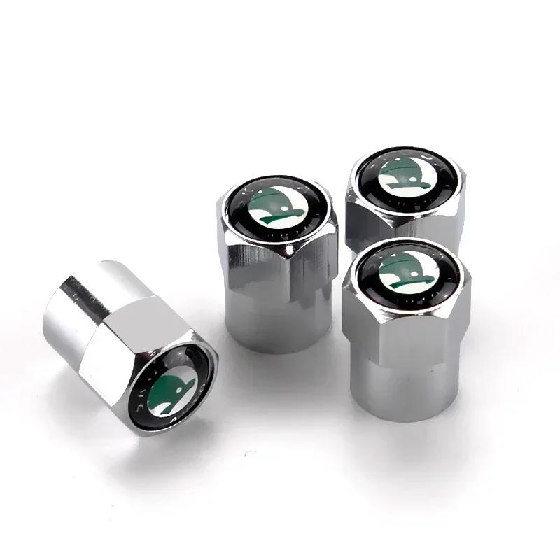 4pcs Car Tyre Wheel Stem Air Valve Caps for Skoda Octavia A7 Superb 2 Fabia Rapid Yeti Kodiaq Kamiq Metal Tire Cover Accessories