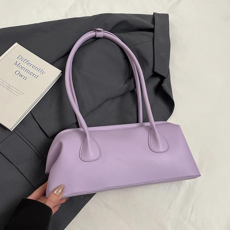 Solid Color PU Leather Underarm Bags For Women 2025 Spring Korean Fashion Retro Simple Shoulder Bag Lady Handbags And Purses