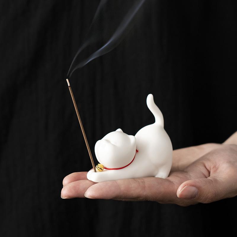 1Pc Mini Ceramic Cat Incense Stick Holder with Lovely Cat Design Home Decorative Ceramic Incense Burner