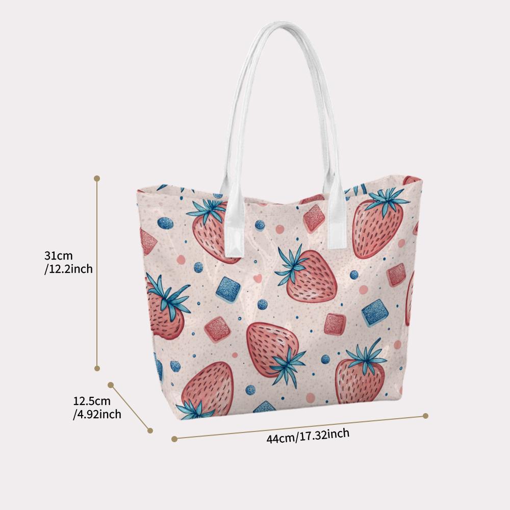 Strawberry Printed Casual Tote Bag Sweet Large Capacity Daily Shoulder Handbag