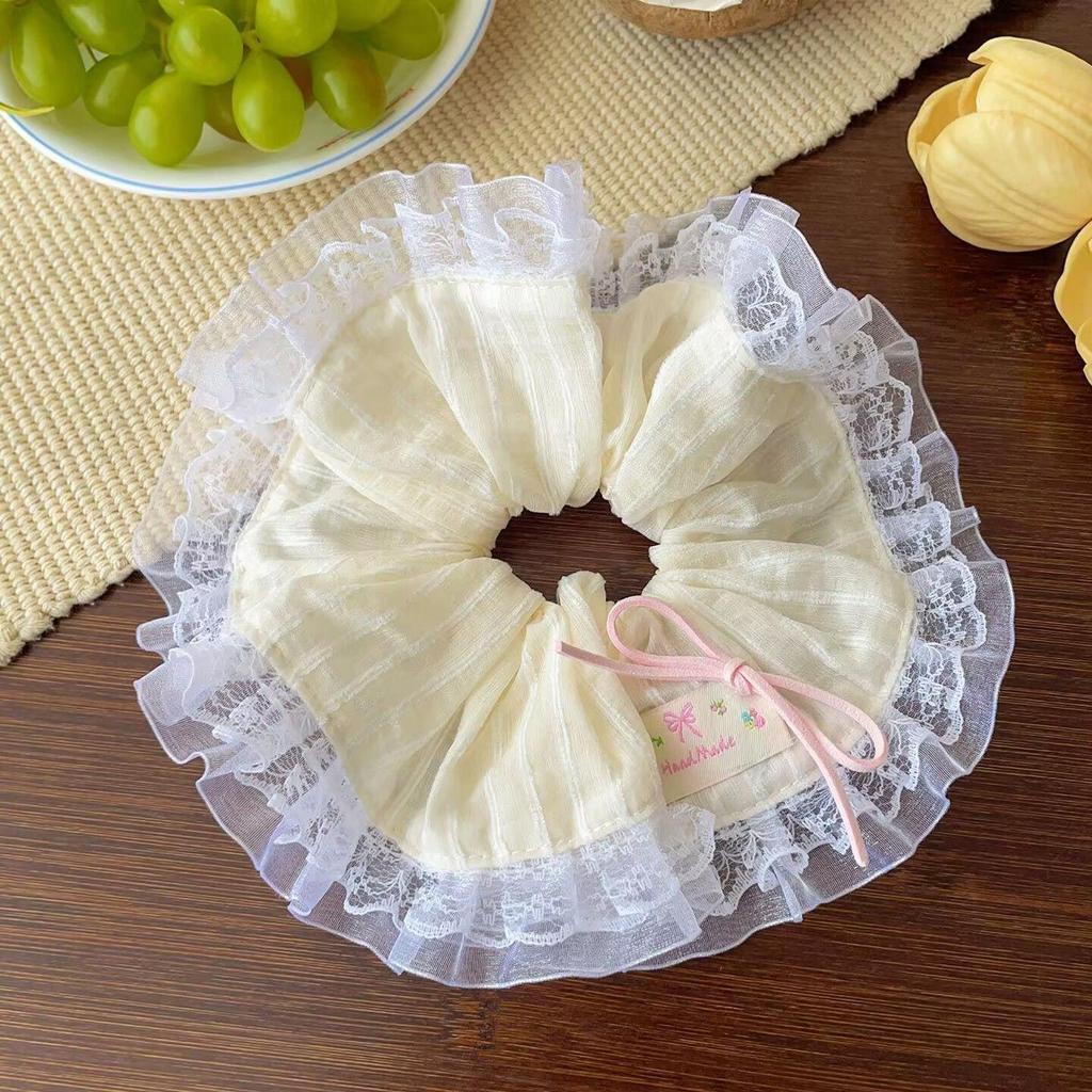 Korean Lace Trim Bow Scrunchie: Sweet, Lazy Style Hair Accessory