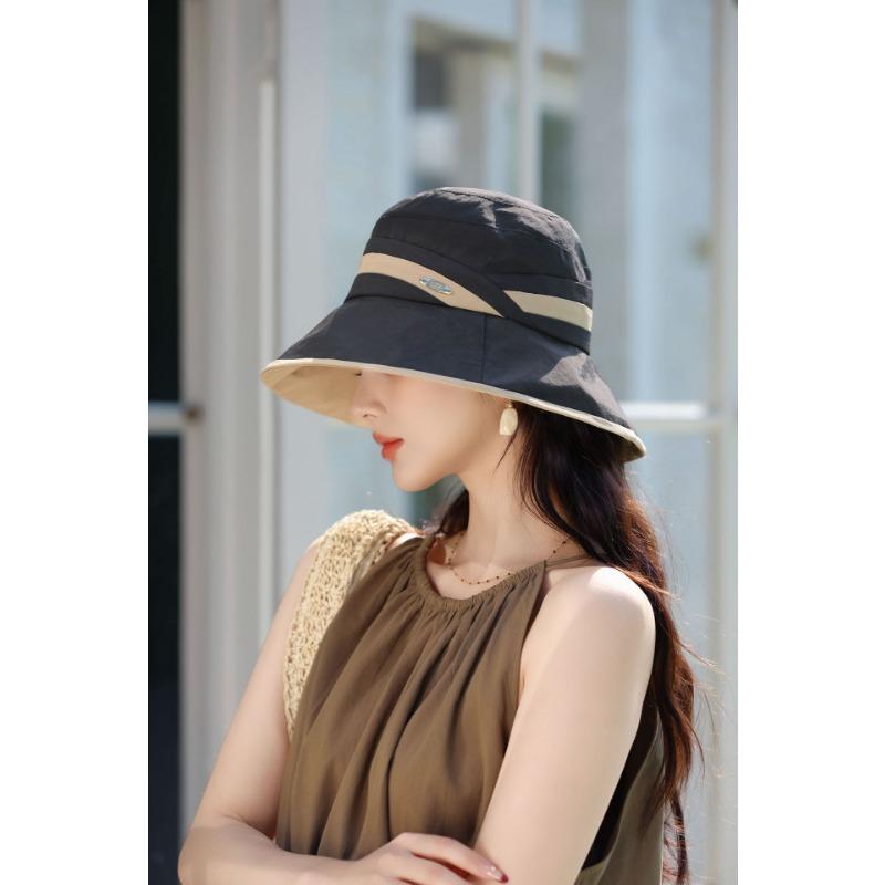 

Летняя солнцезащитная шляпа от солнца, уличная ветрозащитная шляпа с цветными блоками, шляпа-ведро с широкими полями, дорожная повседневная шляпа, темпераментная шляпа-ведро чёрный