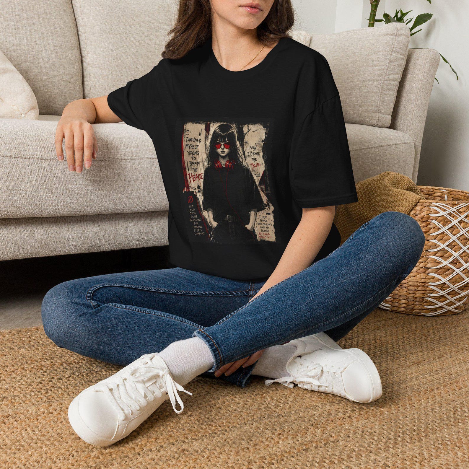 Women s black t shirt | Gothic Girl Portrait T-Shirt | Dark Art Grunge Blood Red Accents S
