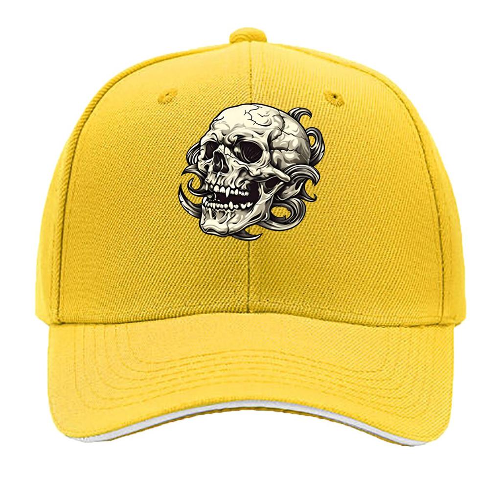 UnisexS Skull Graphic Black Flat Brimmed Hat with White Skull Design Casual Streetwear Outdoor Sp Sandwich Baseball Cap