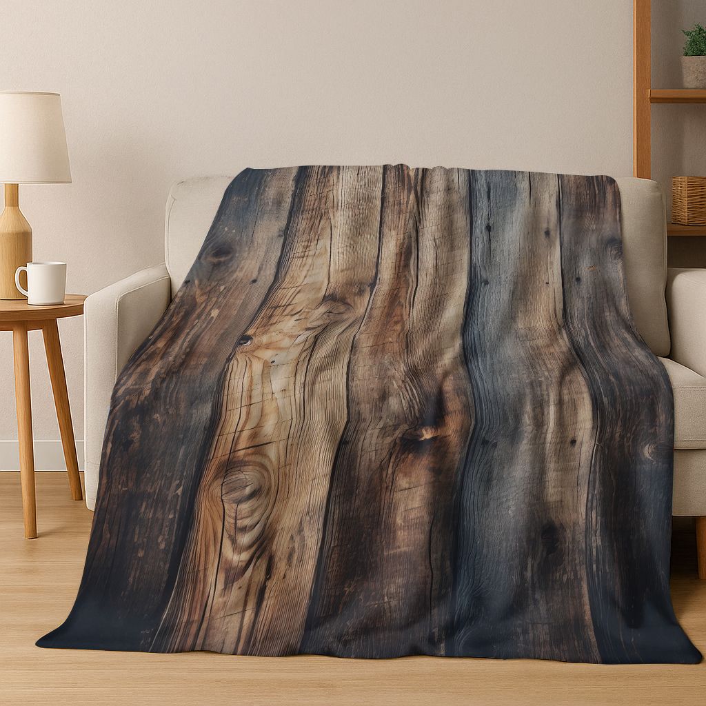 Regenboog Retro Houten Bord Zwart Bruin Houtnerf Flanellen Deken, Gezellige Zachte Plaid voor Huis Slaapkamer Bed Bankhoes Cadeau