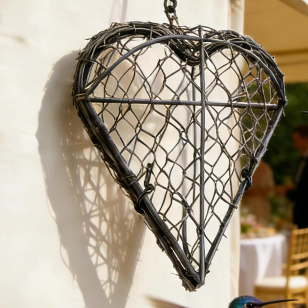 Hand Woven Heart-shaped Birds Nests Holder Refillable Iron Heart Shape Holder Wall Mounted Hummingbird Nesting Material Hanger