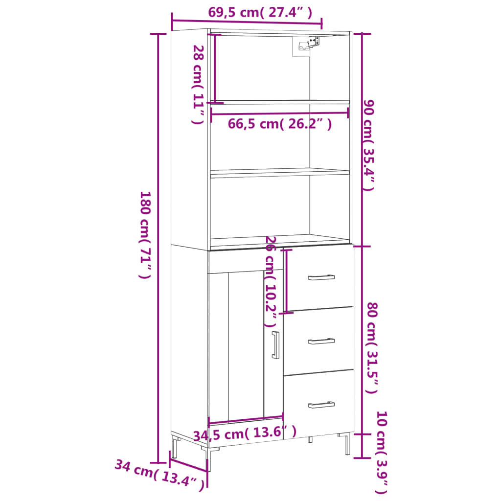 Aparador Sonoma Gris 69,5 x 34 x 180 cm Tablero de Partículas