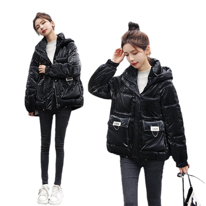 Shiny Wash-Free Hooded Down Cotton Women's Winter Jacket - Short Korean Style, Thickened and Fashionable.