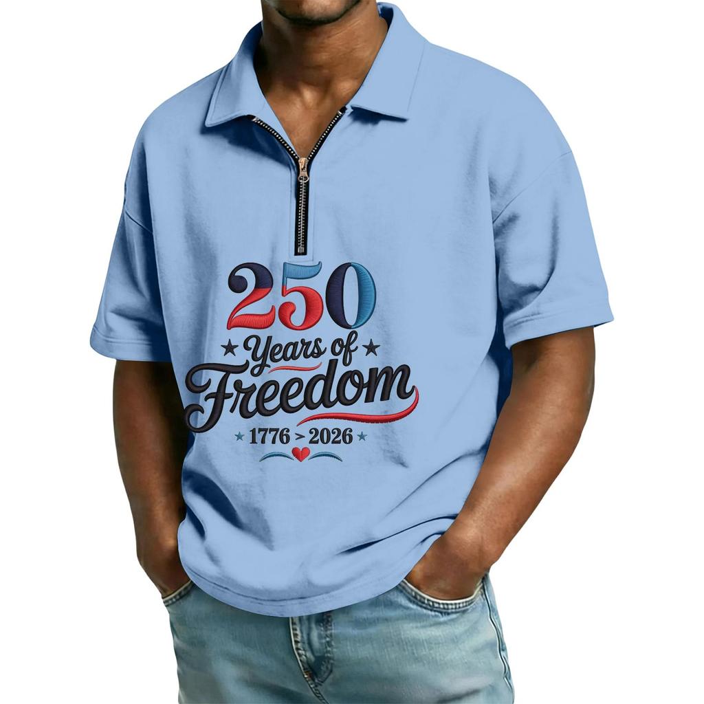 Men's Casual Loose American Independence Day Printed T-shirt Lapel Short Sleeve Daily Tops