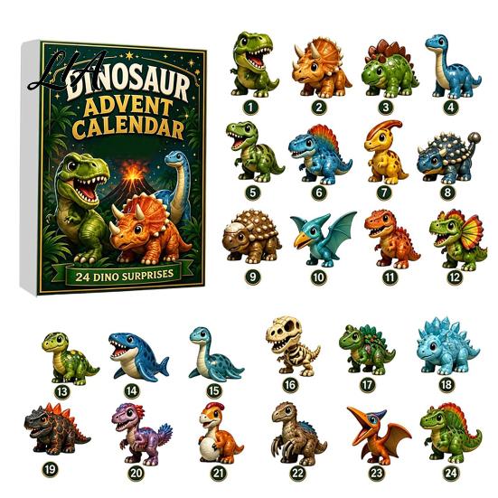 Durable Acrylic Christmas Tree Decor 24 Days Dinosaur Advent Calendar 2026, Cute 2D Collectible Toy Set Figures Countdown Calendar, Holiday Gifts for