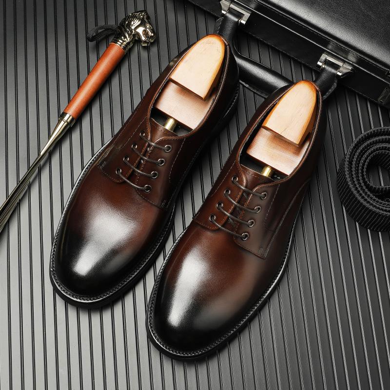 New round head hand-polished men's leather shoes cowhide business dress