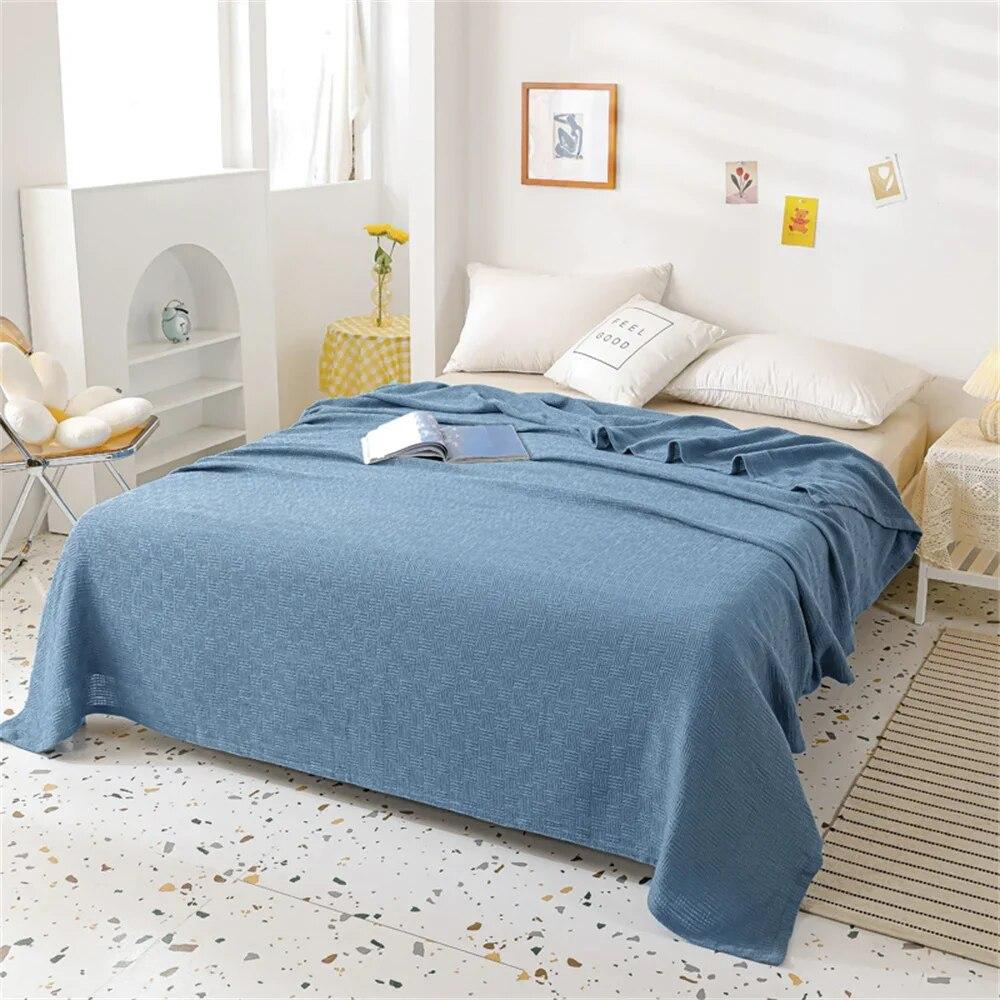 Soft Cozy 100% Cotton Throw Blanket Wide 100cm/150cm/180cm/200cm Plain Knitted Sofa Bed Cover Bedspreads Home Decor Thin Blanket