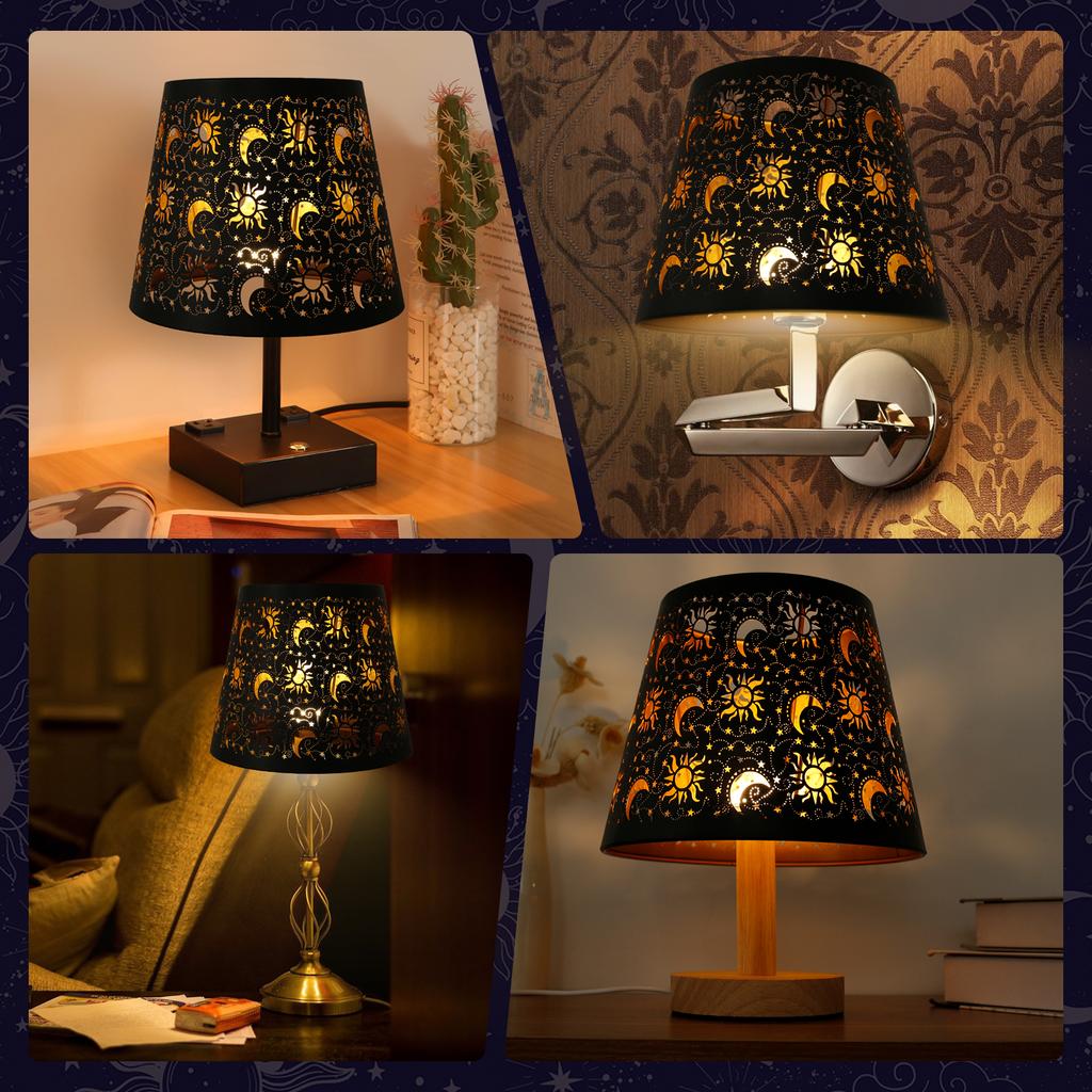 2Pcs Metal Table Lamp Shade Sun Moon Star Pattern Hollow Out Iron Lampshade Cover for Table Lamps Small Chandeliers Wall Lamps