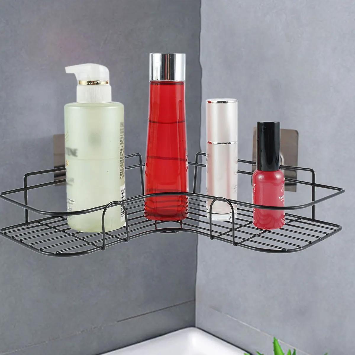 

Полка для ванной комнаты, угловой душ, настенный держатель для шампуня с присоской, кухонные полки для ванной комнаты, полка для специй 1Pcs чёрный