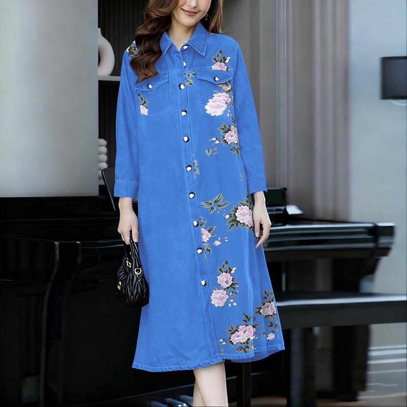 ZANZEA Women Casual Turn Down Collar Long Sleeve Loose Print Shirt Dress