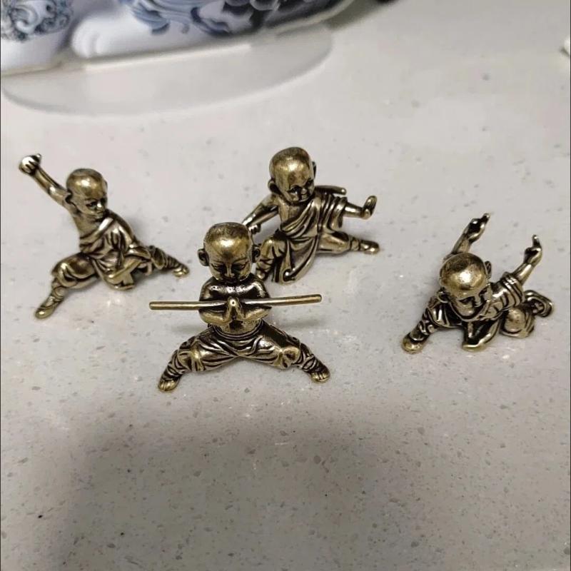 Solid Brass Kung Fu Monk Tea Pet – Zen Style Meditation Figurine for Home or Office Decor